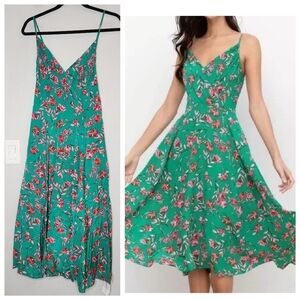 NWT Anthropologie Yumi Kim Silk Green Pink Floral Print Vienna Midi Dress size 4
